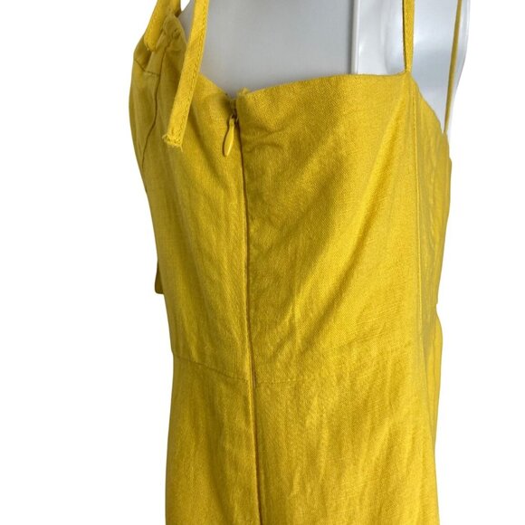 Yellow Linen Tie Front Mini Dress Small Adjustable Spaghetti Straps Bustier - Picture 8 of 9